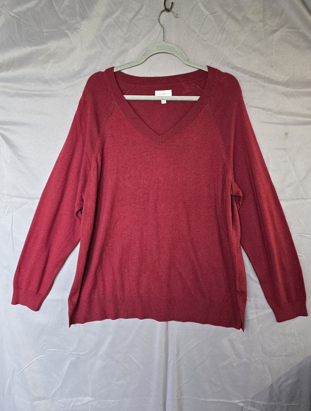 Lucky Brand Sweater Womens XL Red V Neck Long Sleeve Relaxed Pullover Knit